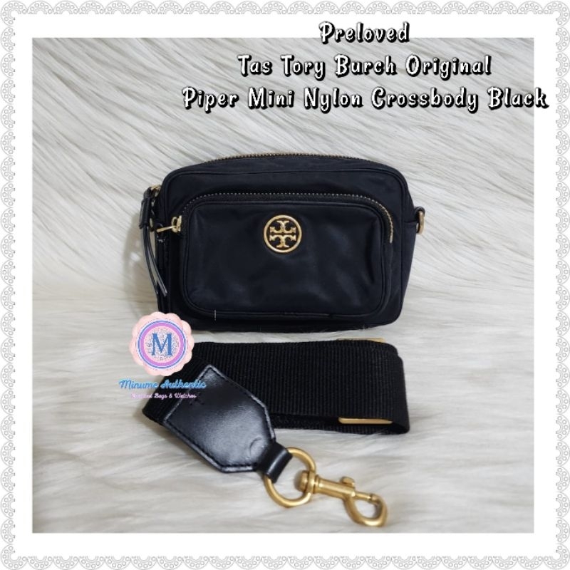 Preloved Tas Tory Burch Original Piper Mini Nylon Crossbody Black
