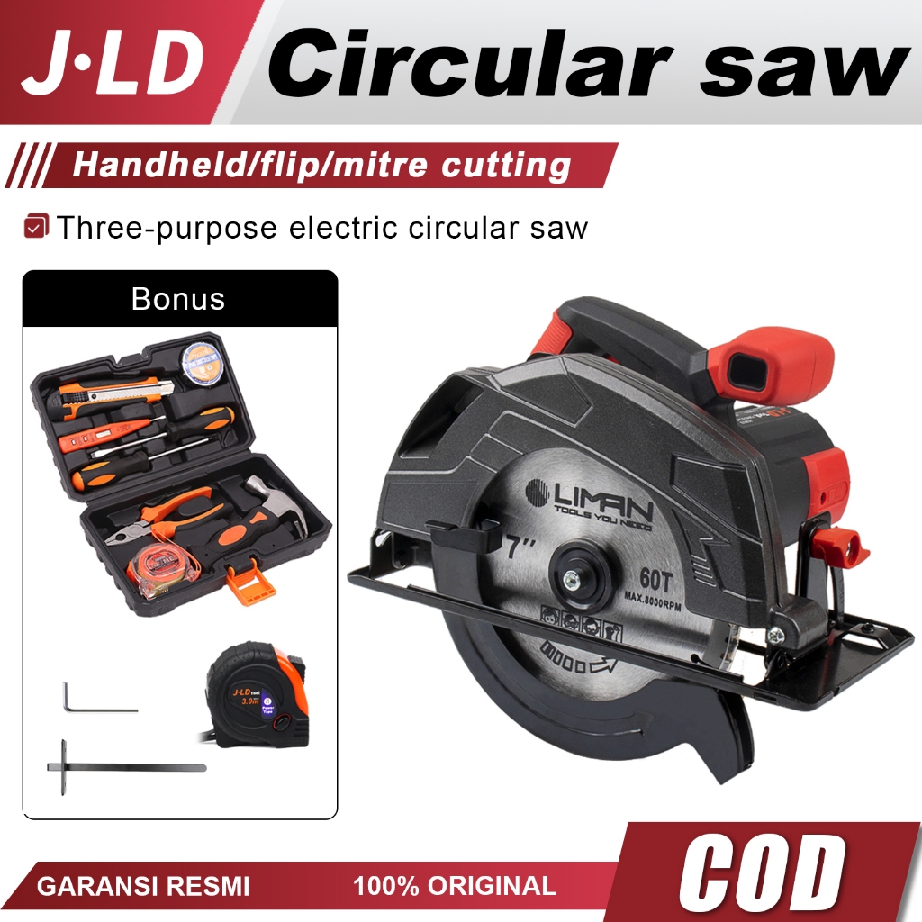 JLD 900W Circular Saw Motor Tembaga Gergaji Kayu Listrik Circular Saw 7 Inch Mesin Serkel Kayu