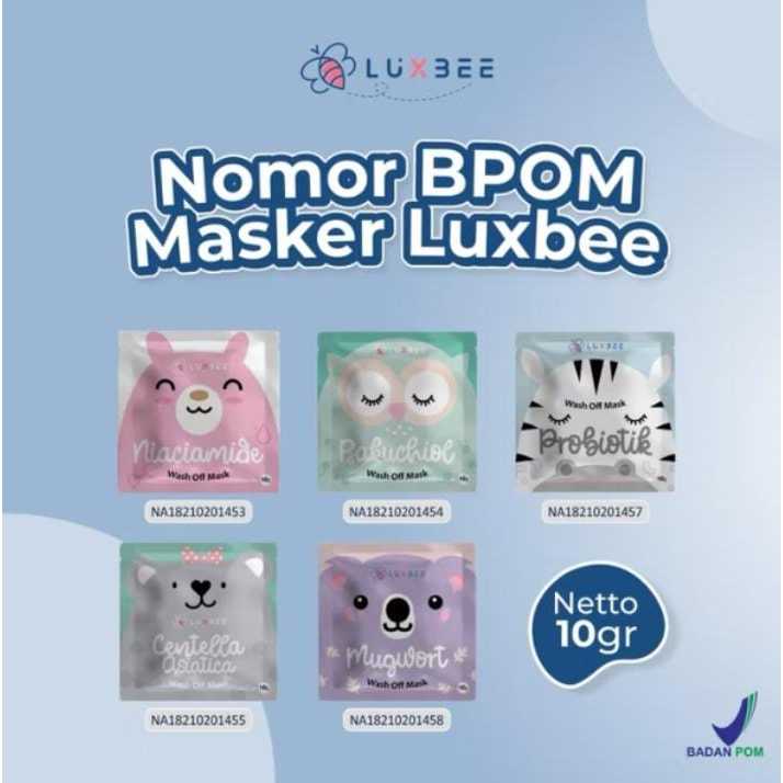 LUXBEE FACE MASK 10GR,[BPOM]MASKER WAJAH WASH OFF ORGANIK,MASKER VIRAL MENCERAHKAN,MELEMBABKAN KULIT