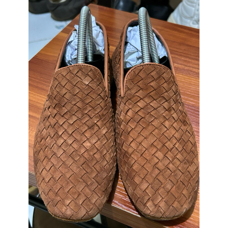 Sepatu Bottega Veneta Brown Intrecciato Suede Smoking Slippers