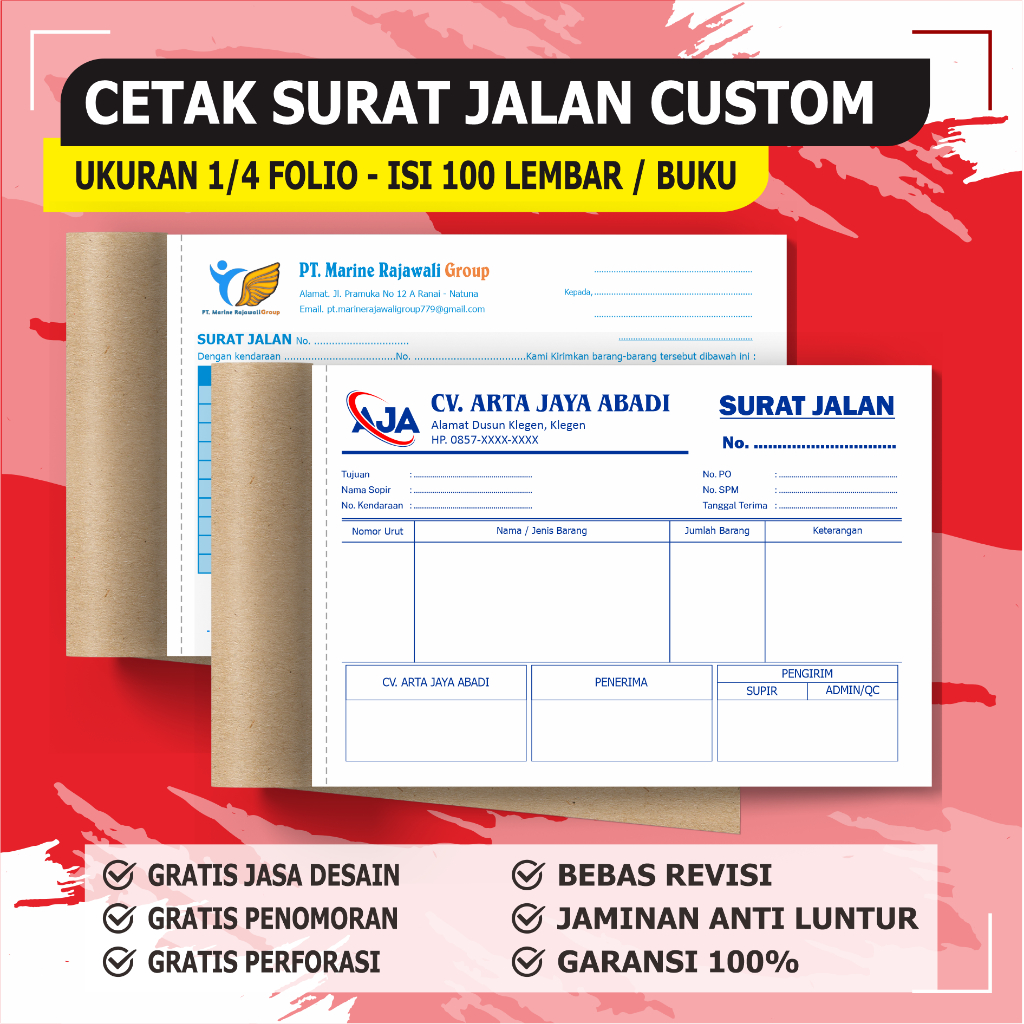 

surat jalan custom ukuran 1/4 folio ( 16 x 10,5 cm )