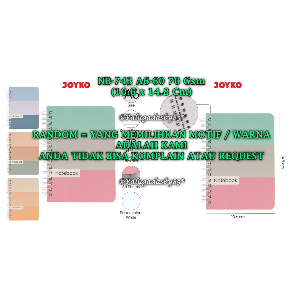 

(1 Biji) GROSIR Spiral Book JOYKO NB-743 A6-60-70g / Diary Agenda Buku Catatan Bergaris Joyko NB-743