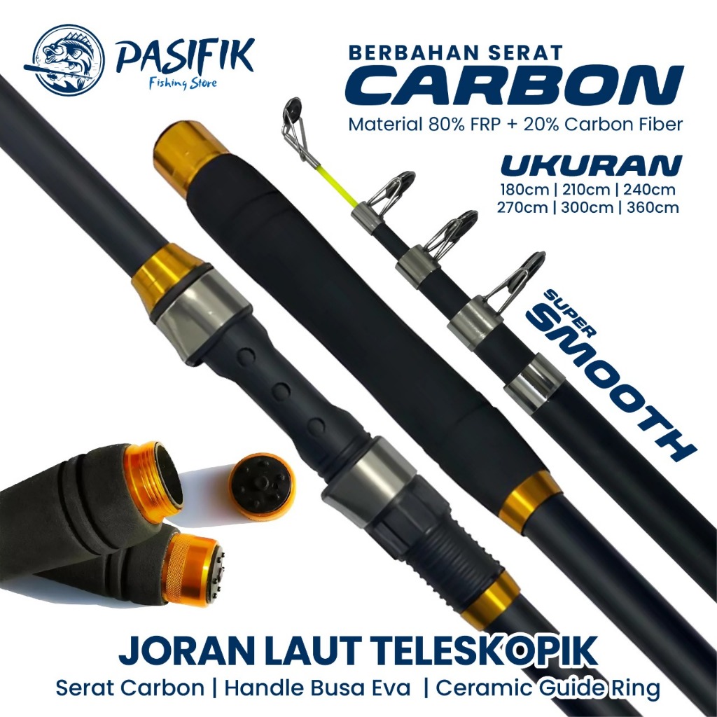 Hot Promo Joran Pancing Portable Carbon Fiber Telescopic 2.40m-3.60m Joran Pancing Ikan Mas Teleskop