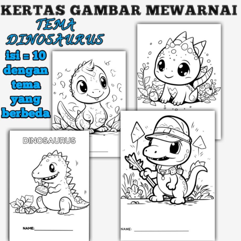 

Lembar Gambar Mewarnai Anak Tema Animasi Dinosaurus isi 10 Lembar Ukuran A5 HVS 80 gram