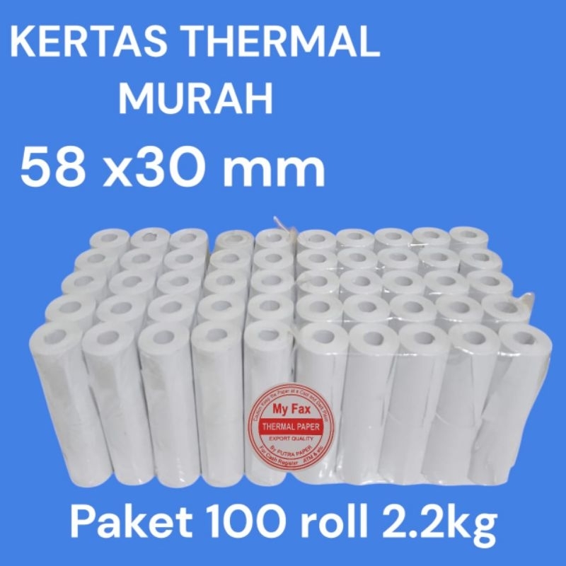 

100pcs kertas thermal murah 58x30mm tanpa tulang