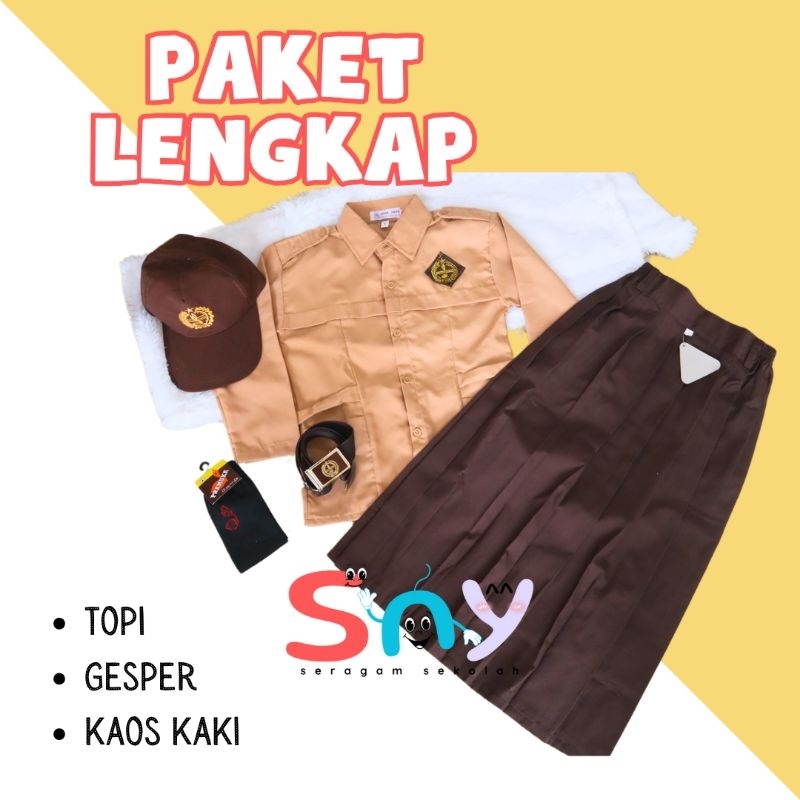 Setelan Super Lengkap Seragam Sekolah PRAMUKA Lengan Panjang SMP/SMA Seragam Pramuka Pengglang Lenga