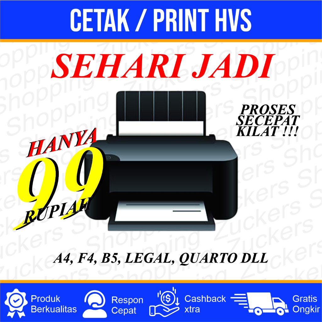 

Print / Cetak Kertas HVS Hitam Putih / Warna A4 B5 F4 Legal 70 75 80 gsm