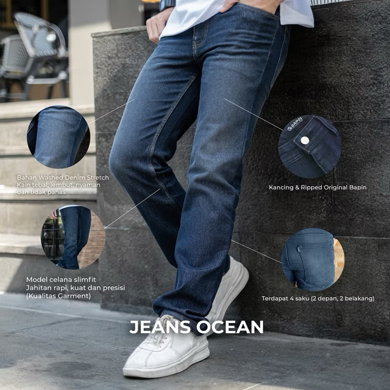 BAPIN Celana Jeans Panjang Pria Model Reguler Fit Bahan Melar Ocean - Long Denim Pants