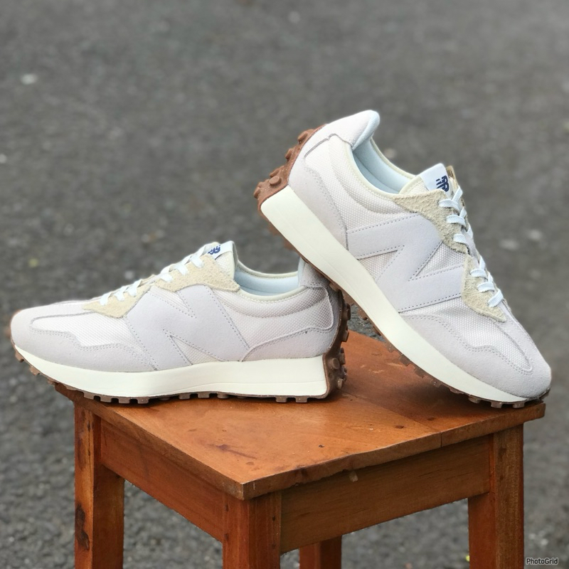 Sepatu Sneakers NB CLASSIC 327 LEATHER WHITE BONE GREY BLACK ORIGINAL