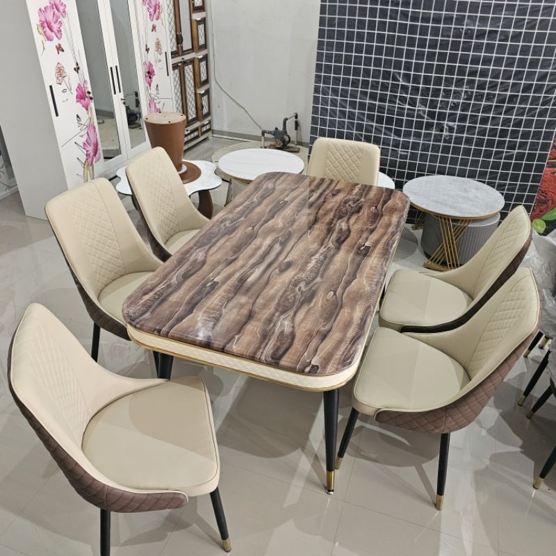 Meja makan import kursi 6 marmer