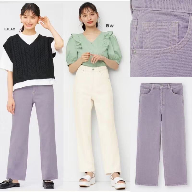 GU Pants Celana Panjang semi wide Denim Lilac wanita women Original