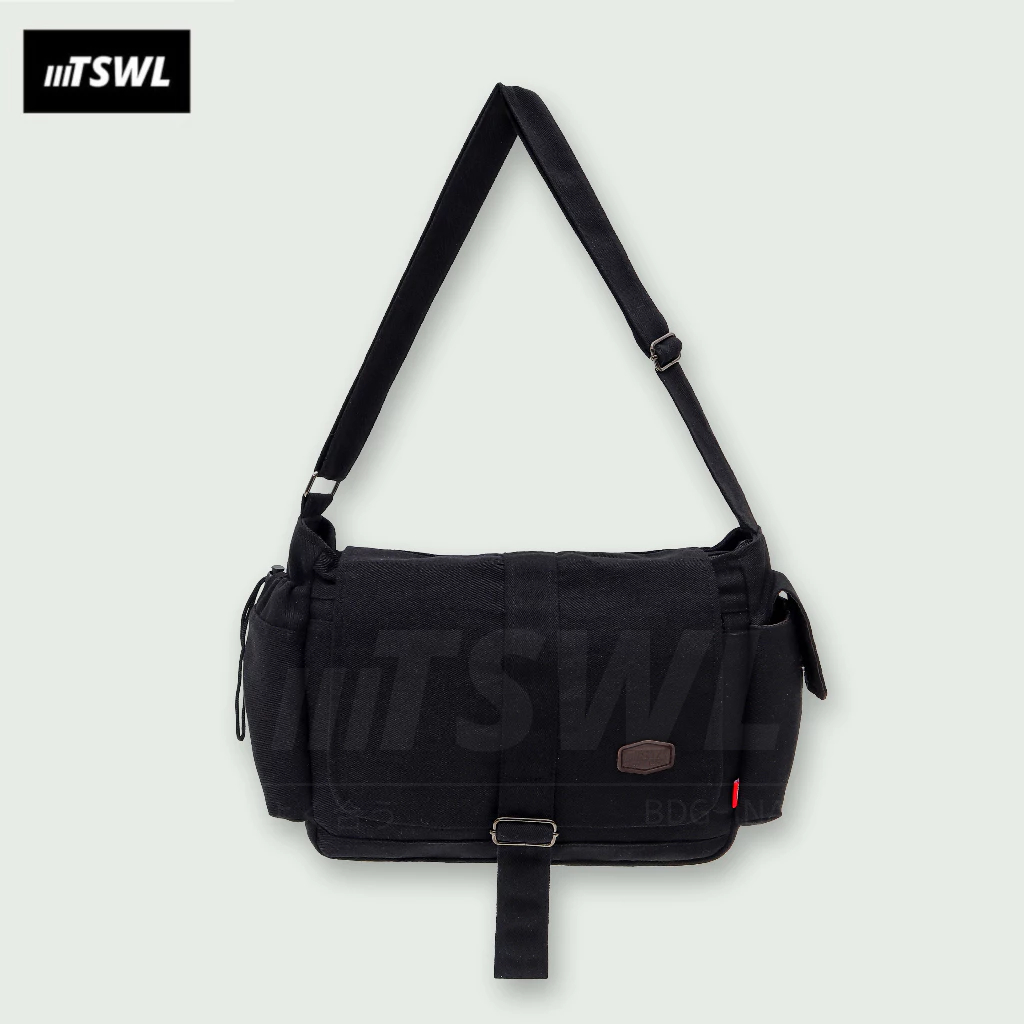Mateswell Tas Selempang Bahu Slingbag Sling Bag Kanvas Laptop Tebal Besar Unisex Pria Wanita Hitam