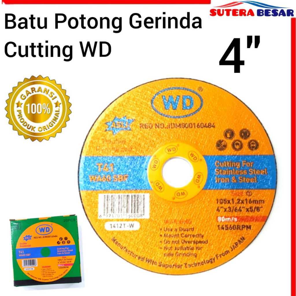 Cutting Wheel WD Mata Gerinda Batu Potong Besi WD 4"inch 10pcs