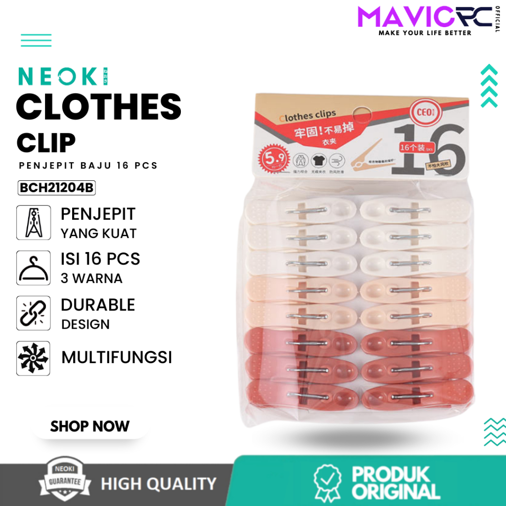 NEOKI x CEO BCH21204B Klip Jepitan Baju Pakaian Penjepit Jemuran Plastik Isi 16pcs Laundry Clip Anti