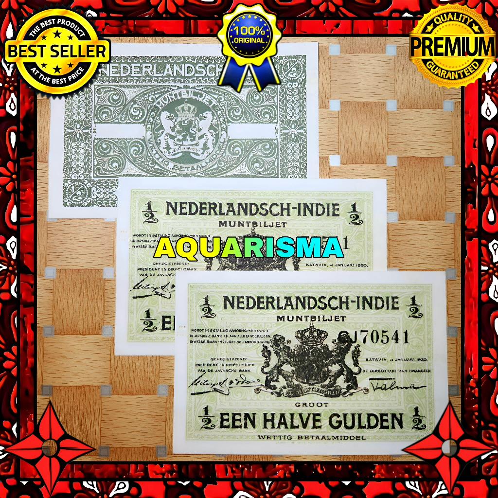 KOLEKSI NUMISMATIK - SOUVENIR REPRO UANG KUNO ½ GULDEN HINDIA BELANDA MUNTBILJET 1920