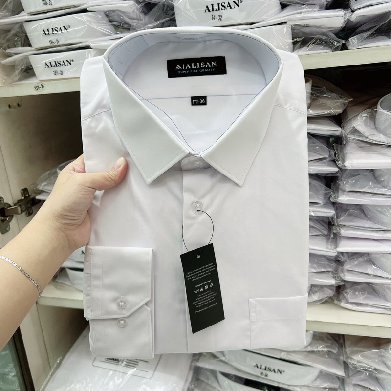 Kemeja Alisan putih polos lengan panjang REGULER ukuran 16,5 17 dan 17,5 / Kemeja Alisan ukuran JUMB