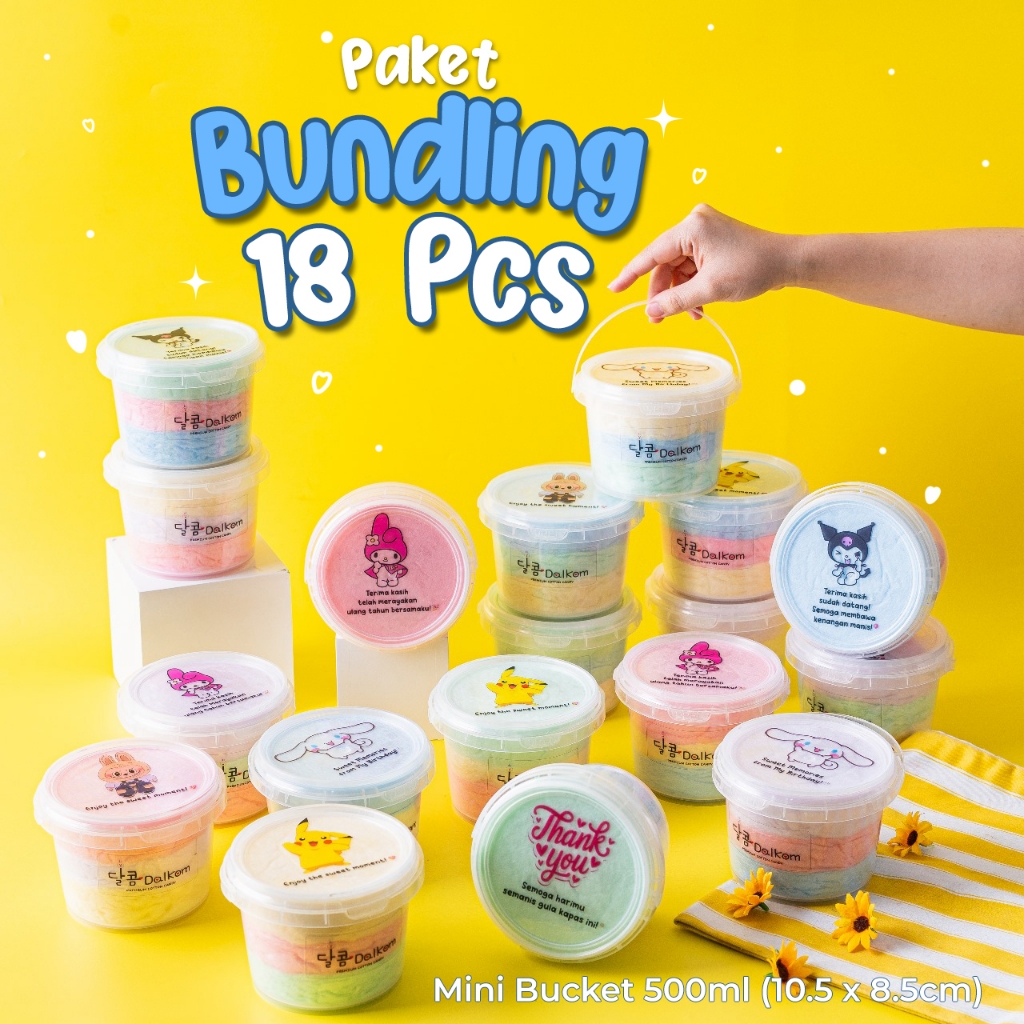

Dalkom mini Bucket_Paket 18Pcs / Cotton Candy / Gulali / Arum Manis