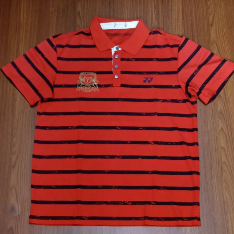 kaos polo shirt yonex, kaos badminton merah salur M