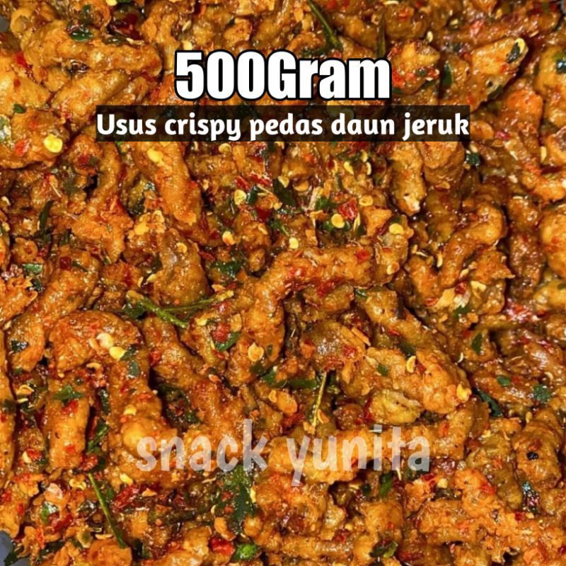 

usus crispy pedas daun jeruk di jamin lezat isi 500gr