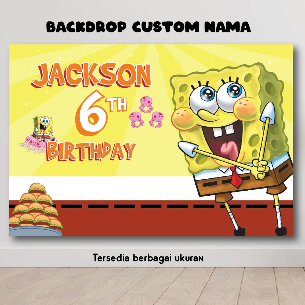 BACKDROP SPONGEBOB SQUAREPANTS BIRTHDAY BACKGROUND ULANG TAHUN BANNER WALLPAPER DEKORASI ULTAH HBD H