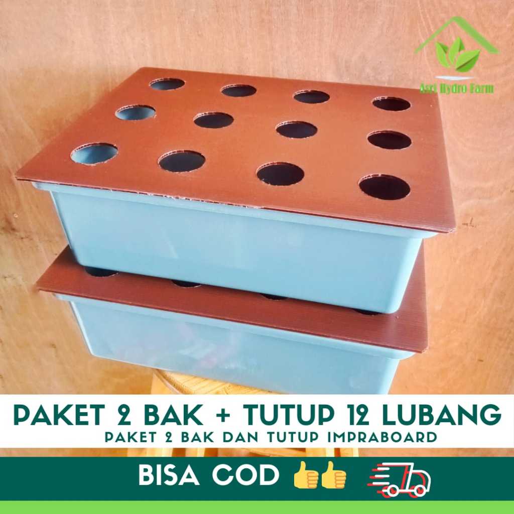 2 PAKET BAK HIDROPONIK PLUS TUTUP IMPRABOARD 12 LUBANG (TOTAL 24 LUBANG)