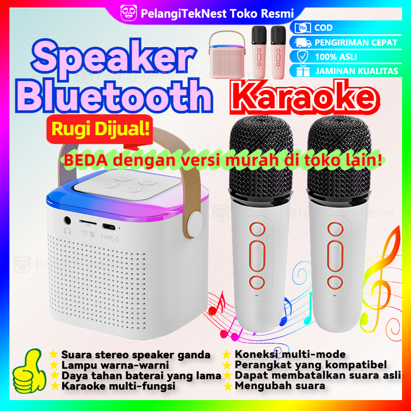 【COD】Wireless Mini Speaker Bluetooth Karaoke 2Mic Set RGB Portable Salon Bluetooth bt Speaker Hadiah
