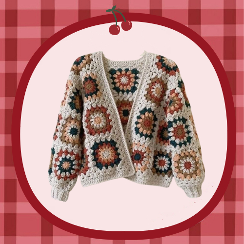 CUSTOM CARDIGAN RAJUT CROCHET SQUARE CARDIGAN PATCHWORK HANDMADE (Rajut Kotak motif)