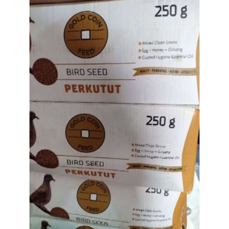 Pakan Perkutut Gold Coin | Harga Grosir | 1 Dus isi 40 Pcs | 1 pcs isi 250 gr