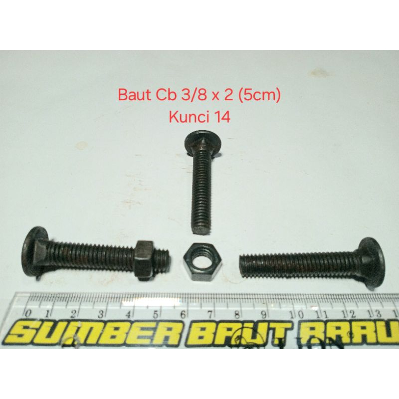 10 set Baut Cb 3/8 x 2 (5cm)  kunci 14 / pagar / payung / bak truk / bumper mobil / carried bolt