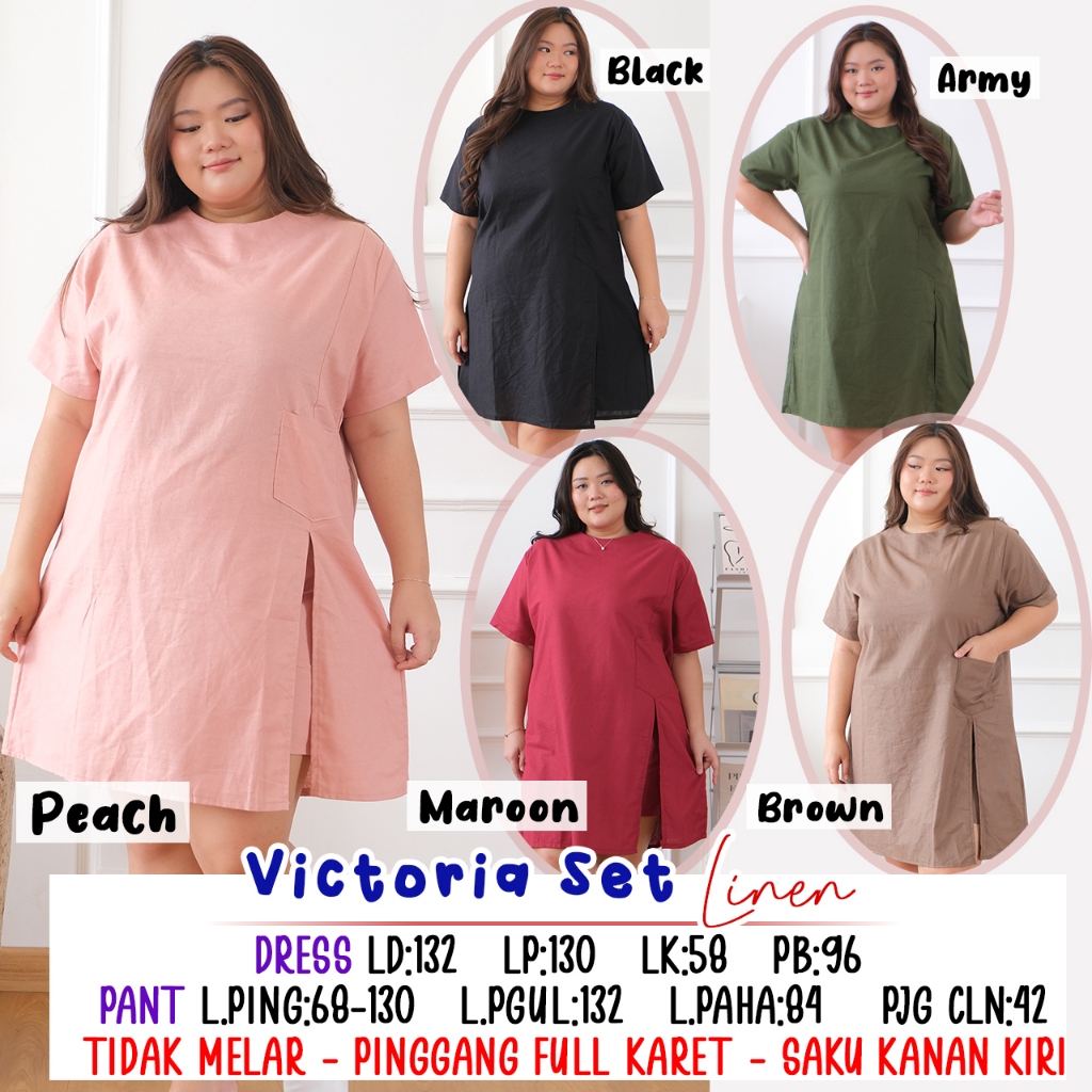 VICTORIA SET SETALAN WANITA LINEN BIGSIZE MURAH JUMBO