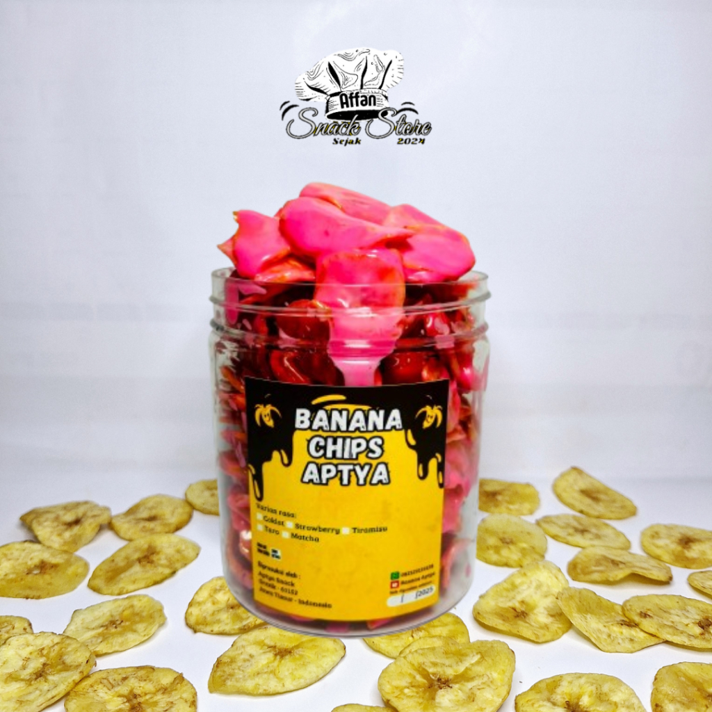 

Keripik Pisang Lumer Rasa Stroberi 300 Gram