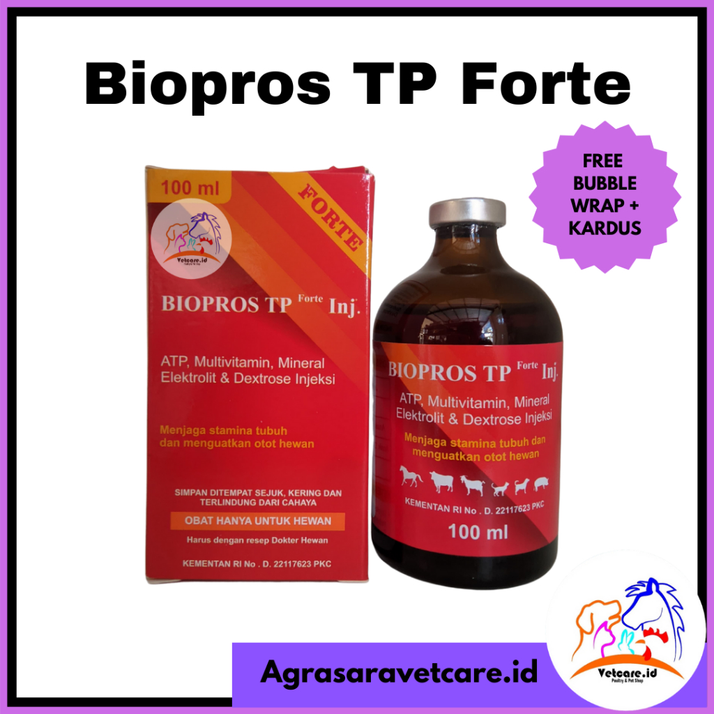Biopros TP Forte Inj 100ml ATP Vitamin Mineral Penguat Otot Hewan Sapi Kambing Domba Kerbau seperti 