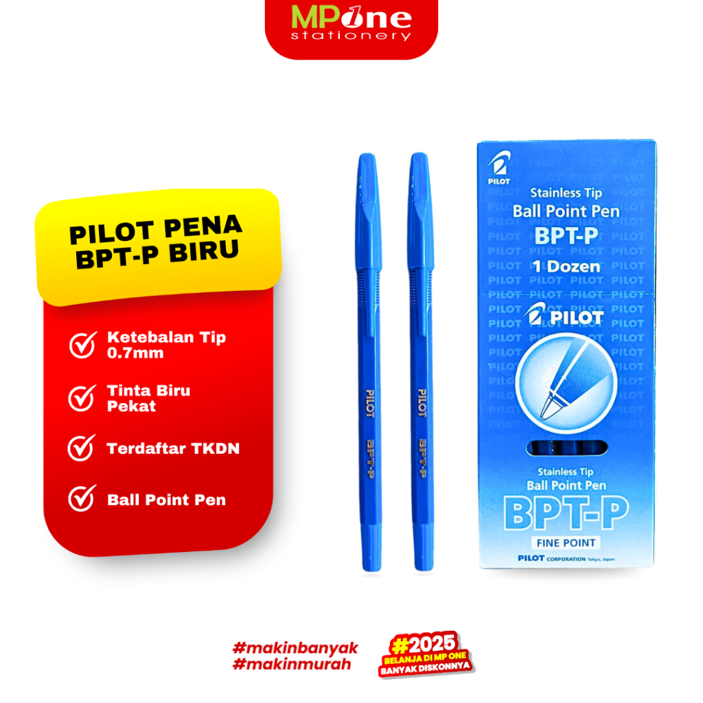 

(1 KOTAK) Pilot Pena BPT-P Tinta Biru 0,7mm / Pulpen Bolpoint Biru Isi 12 Pcs Pilot