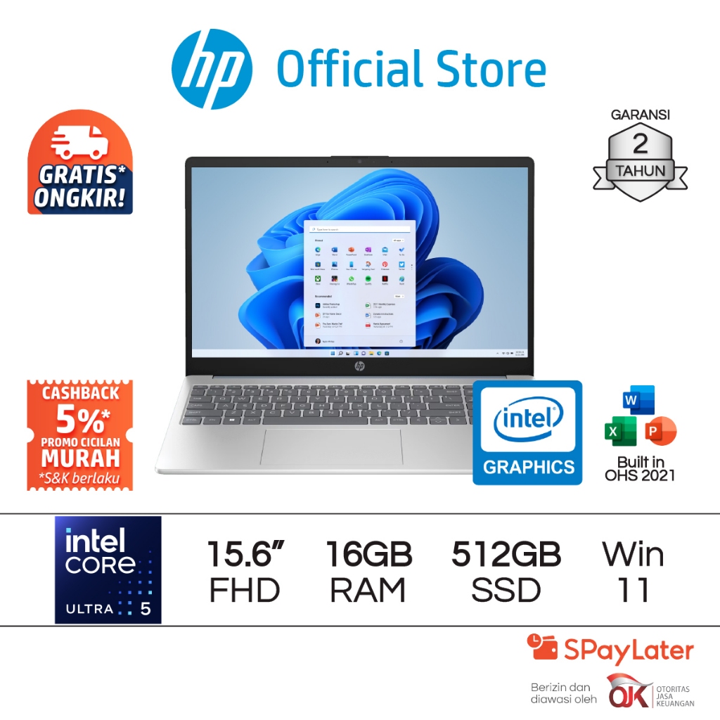 Laptop HP Intel Core Ultra 5 Intel Graphics 8GB / 16GB RAM 512GB SSD Silver / Blue Windows 11 Home 1