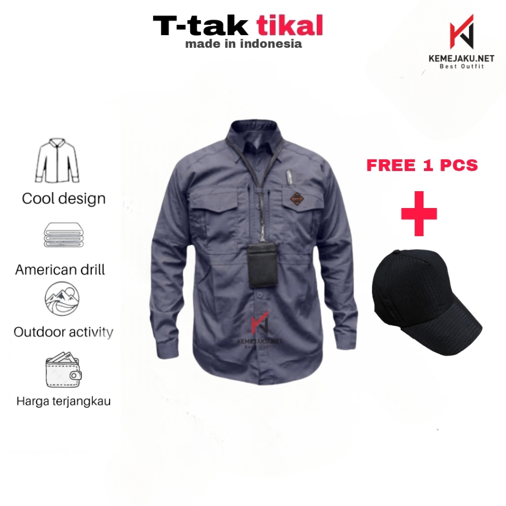 kemeja tactical | kemeja pria-wanita FREE TOPI 1 PCS  | bahan drill | kemeja pdl | Kemeja Tactical |