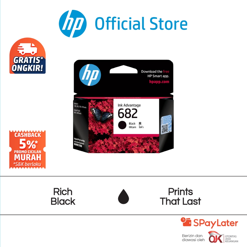 Tinta Printer HP Original 682 Hitam Black Cartridge Asli Twin Pack Combo 2 Pack / Tri Color / Colour