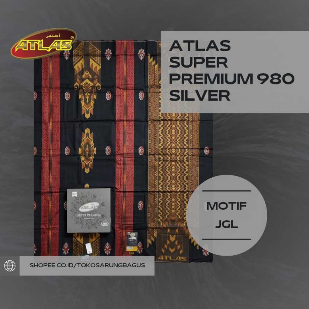 Sarung Atlas Super Premium 980 Silver JGL Warna Hitam