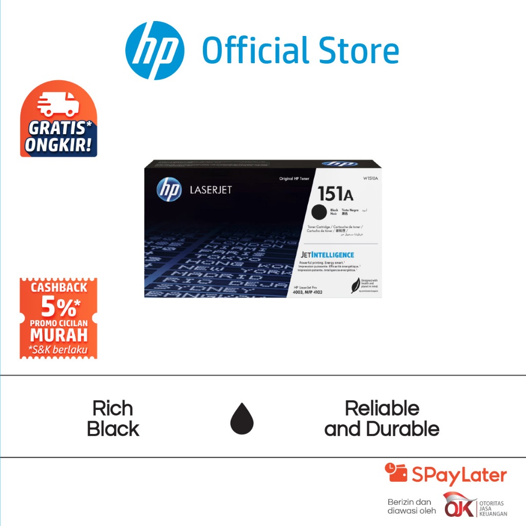 HP Toner Printer Original 151A Hitam / Black LaserJet Toner Cartridge Black / LaserJet Pro 4003, 410