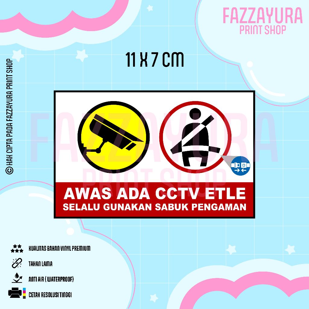 

STICKER AWAS ADA CCTV ETLE SELALU GUNAKAN SABUK PENGAMAN 11 X 7 CM