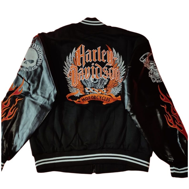 Jaket Varsity Harley-Davidson Hitam Flameskull