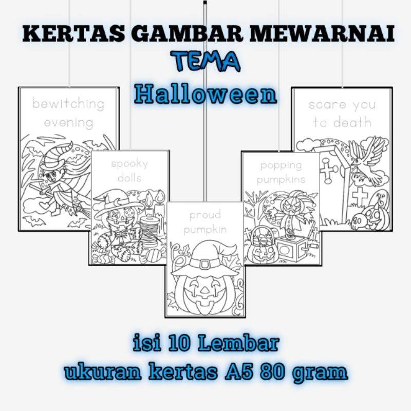 

Mewarnai Gambar Anak Tema Halloween isi 10 Lembar Cocok untuk anak TK / SD