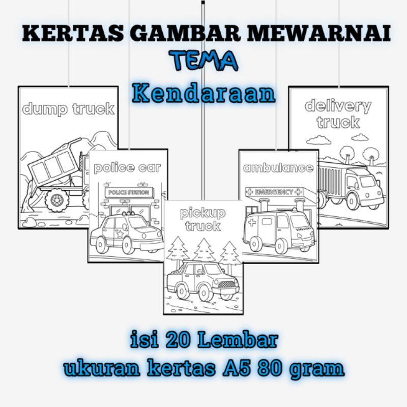 

10 Lembar Kertas Gambar Mewarnai Anak Tema Kendaraan cocok untuk anak TK/SD kelas 1