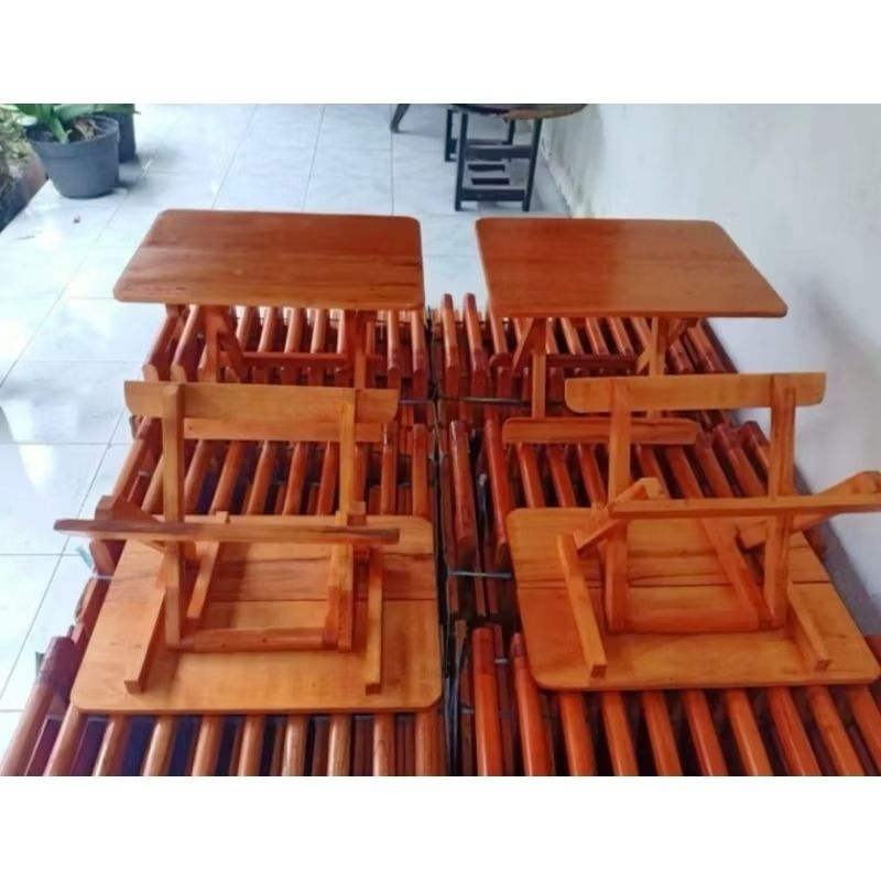 PAKET ISI 10 MEJA LIPAT KAYU MEJA BELAJAR PORTABLE REHAL MIRING