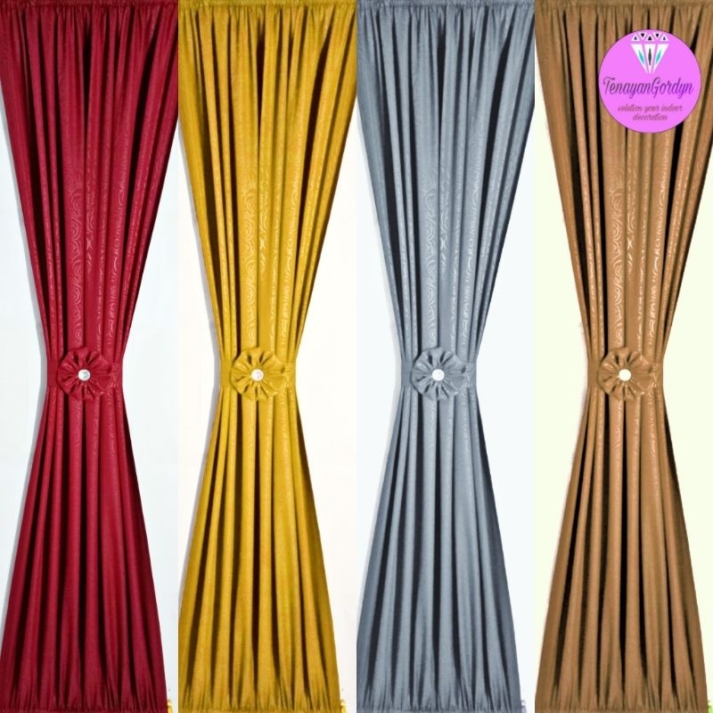 Gorden minimalis polos emboss motif  bunga bahan kain katun