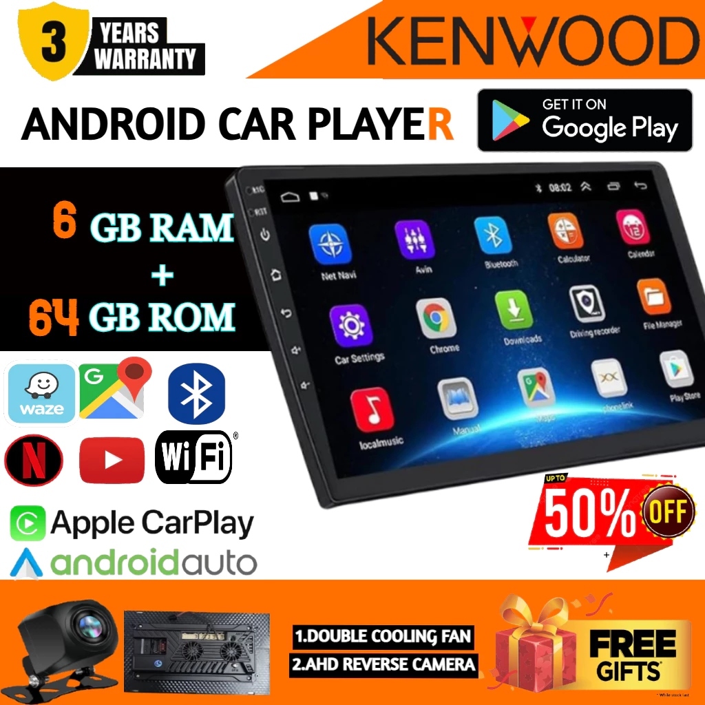 With Cooling System [6𝐆𝐁 𝐑𝐀𝐌+64𝐆𝐁 𝐑𝐎𝐌]2025 Kenwood Android Player 9"10" inch Quad Core Car Multimedi