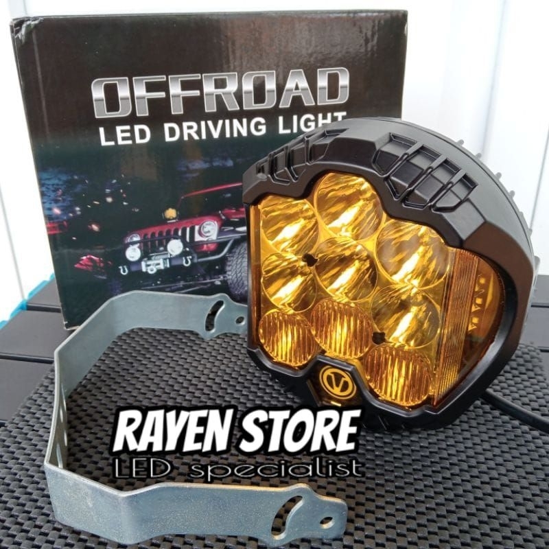 LAMPU SOROT 7 INCH REPLIKA BAJA DISEN HRJ/LAMPU TEMBAK BUMPER TANDUK - Kuning