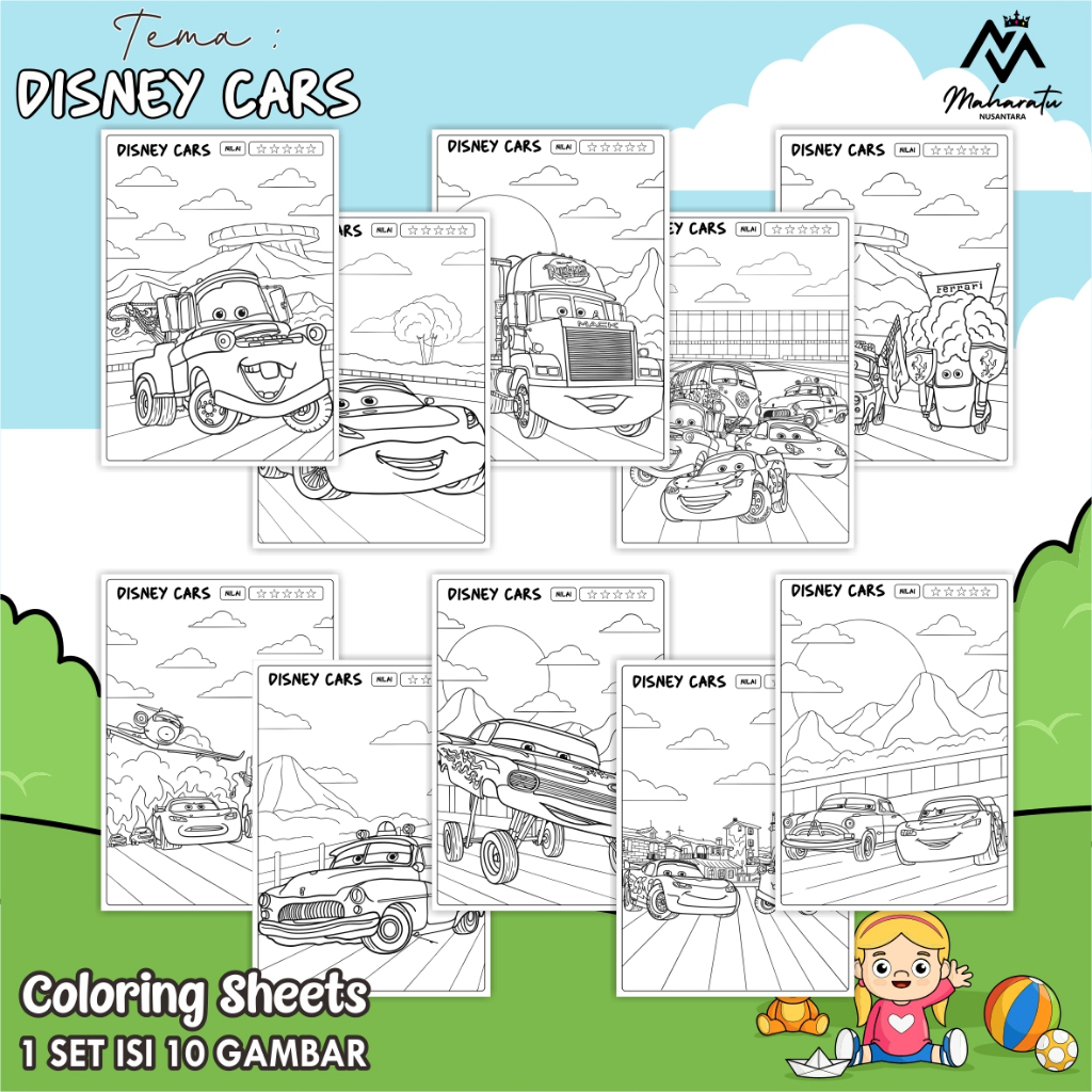 

[TEMA DISNEY CARS A4] KERTAS GAMBAR UNTUK ANAK - LEMBAR MEWARNAI ANAK 1 SET ISI 10 LEMBAR GAMBAR - COLORING SHEETS FOR KIDS