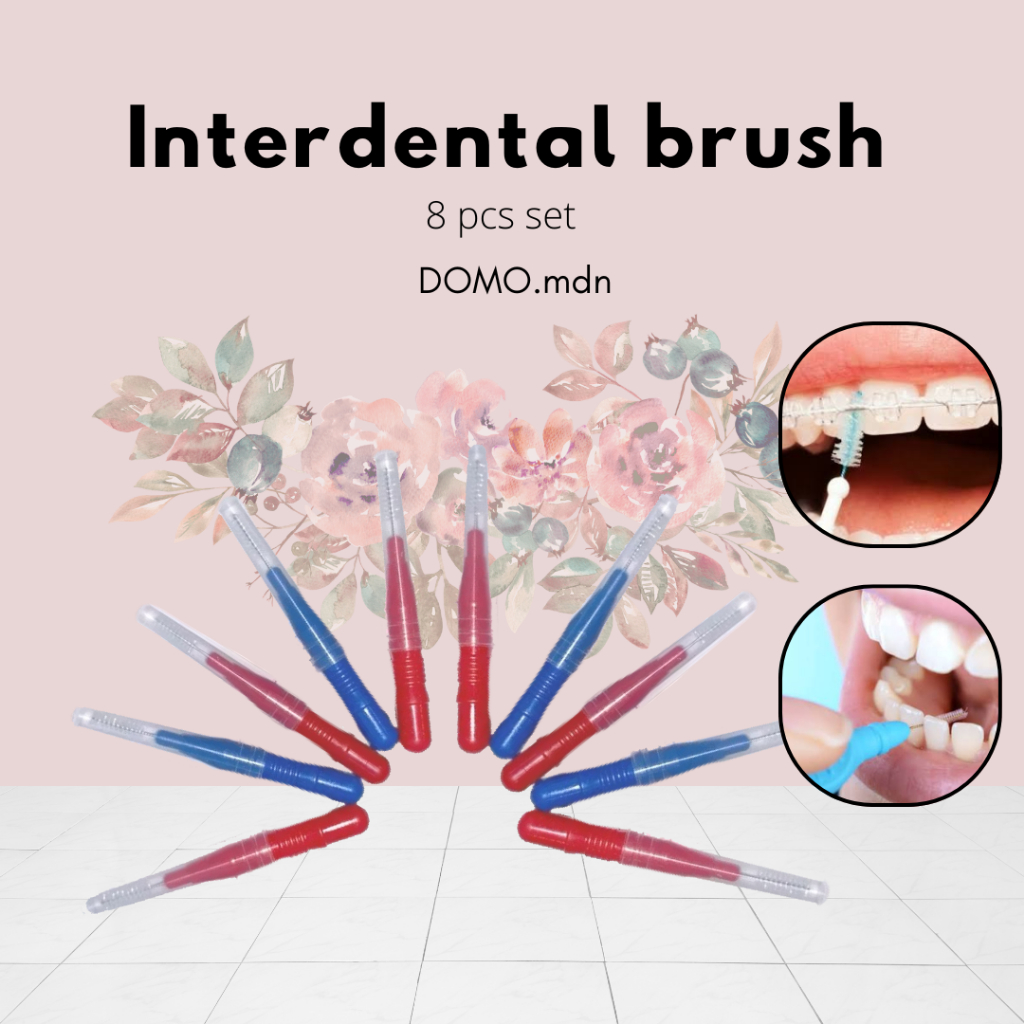 8 PCS INTERDENTAL BRUSH SIKAT SELA GIGI BEHEL  DAN NON BEHEL MINI FLOSSING BRUSH plastik floss pembe