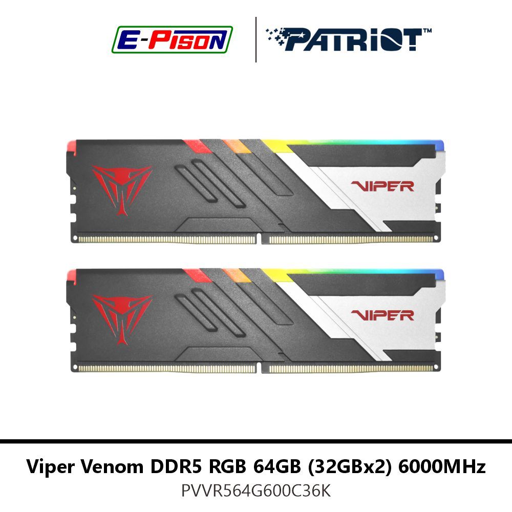 PATRIOT Viper Venom DDR5 RGB 64GB (32GBx2) 6000MHz XMP PVVR564G600C36K Ram Komputer