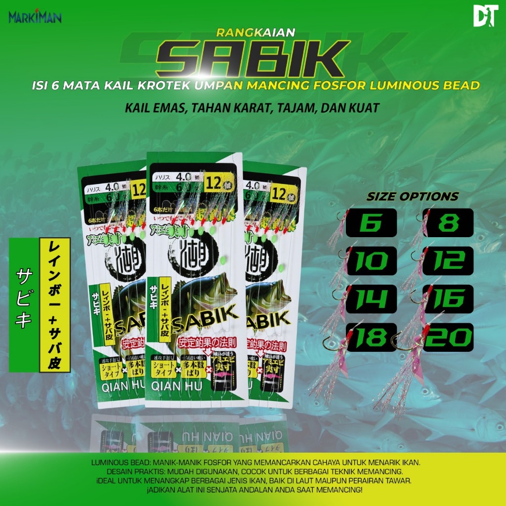 Sabiki Markiman Sabik Rangkaian Pancing Krotekan 6 Mata Kail Krotek Umpan Mancing Fosfor Luminous Be